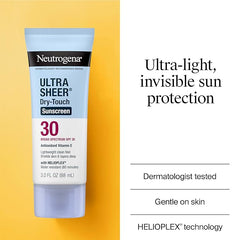 Neutrogena Ultra Sheer Dry-Touch Sunscreen for Face & Body, Helioplex SPF 30 Broad Spectrum UVA/UVB, Lightweight, Water Resistant & Non-Greasy, Hawaii Act 104 compliant, Travel Size 3 fl oz, Pack of 3