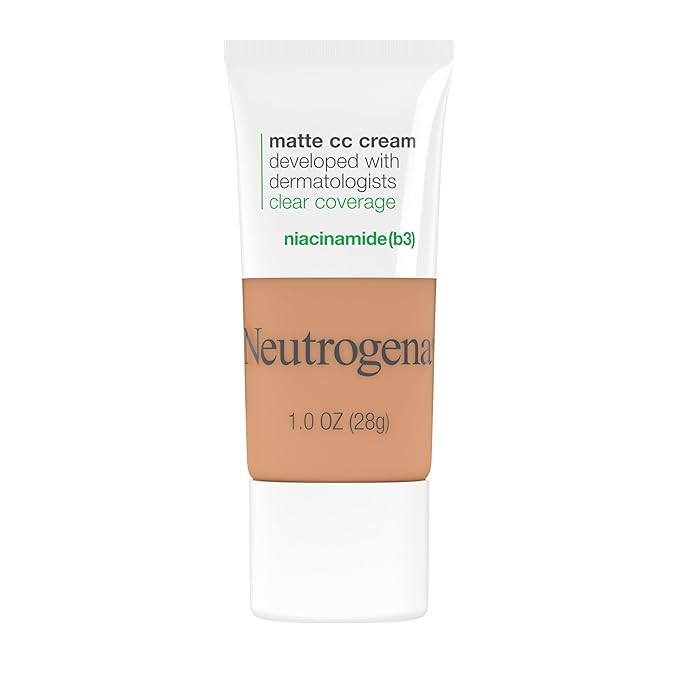 Neutrogena Clear Coverage Flawless Matte CC Cream, Full-Coverage Color Correcting Cream Face Makeup with Niacinamide (b3), Hypoallergenic, Oil Free & Fragrance Free, Wheat, 1 oz
