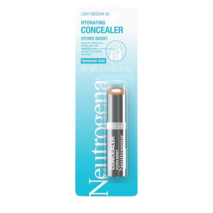 Neutrogena Hydro Boost Hydrating Concealer Stick, Makeup with Hyaluronic Acid for Dry Skin, Lightweight Oil-Free Cover-Up with Buildable Coverage, 30 Light/Medium, 0.12 Oz