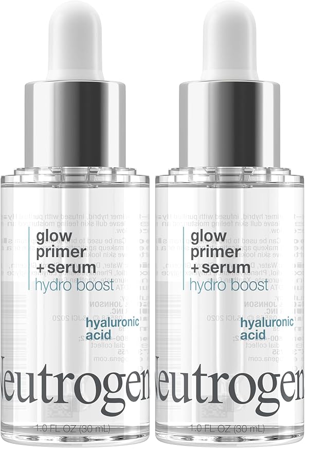 Neutrogena Hydro Boost Glow Booster Primer & Serum, Hydrating & Moisturizing Face Serum-to-Primer Hybrid, Infused with Purified Hyaluronic Acid & Designed to Instantly Hydrate, 1.0 fl. oz (Pack of 2)