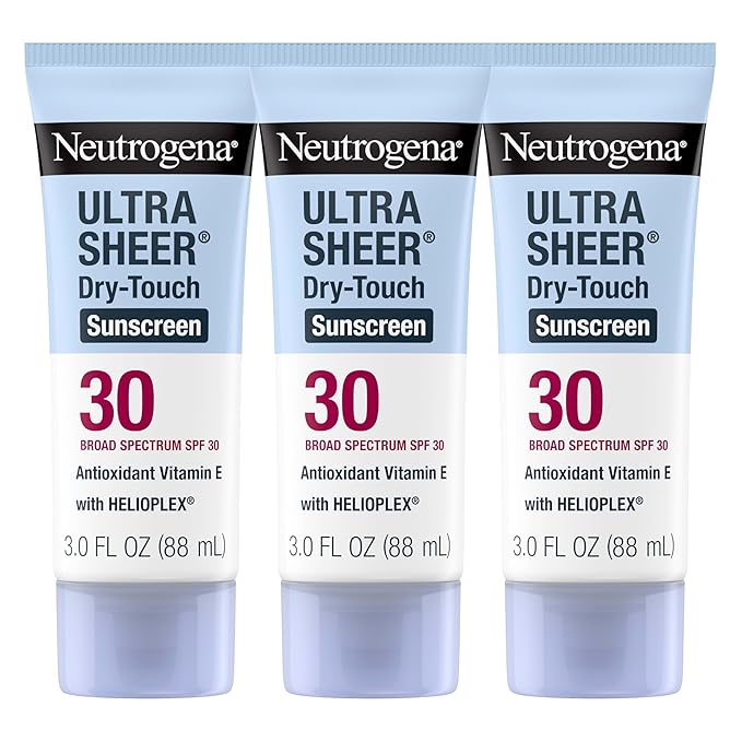 Neutrogena Ultra Sheer Dry-Touch Sunscreen for Face & Body, Helioplex SPF 30 Broad Spectrum UVA/UVB, Lightweight, Water Resistant & Non-Greasy, Hawaii Act 104 compliant, Travel Size 3 fl oz, Pack of 3