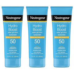Neutrogena Hydro Boost Water Gel Moisturizing Sunscreen Lotion, Broad Spectrum Sunblock SPF 50, Water Resistant Travel Size Sunscreen For Sensitive Skin, 3 FL OZ (3-Pack)